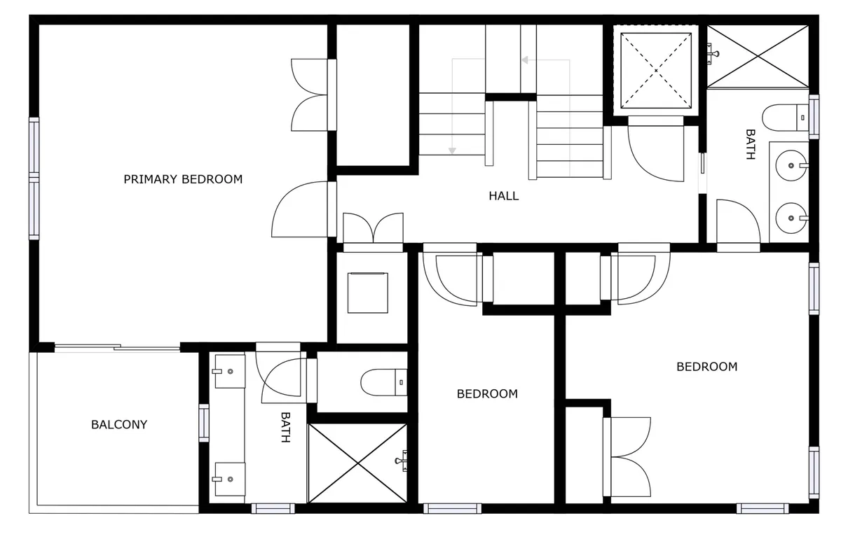 A look at the hallway, primary bedroom, and a balcony, providing a sense of openness and connection between private and shared spaces. Soft lighting and modern decor set a welcoming tone.